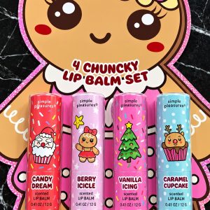 Simple Pleasures 4-Piece Chunky Lip Balm Set – Sweet Scented Moisturizing Lip Balms for Kids & Adults